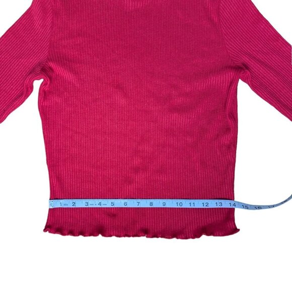 HM Red  Ribbed Long Sleeve Party Top With Frilled Neckline and Sleeves Women M - Picture 5 of 8